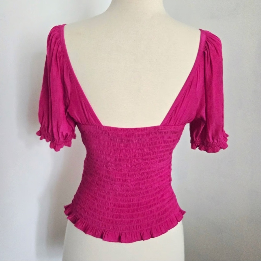 Ramy Brook Pink Satin Cut Out Smocked Top Feminine Glam Party Festival Coquette - Picture 2 of 8